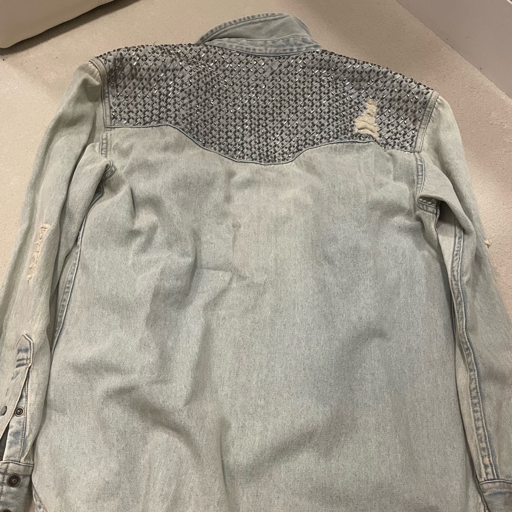 ALL SAINTS bead studded jean button down shirt